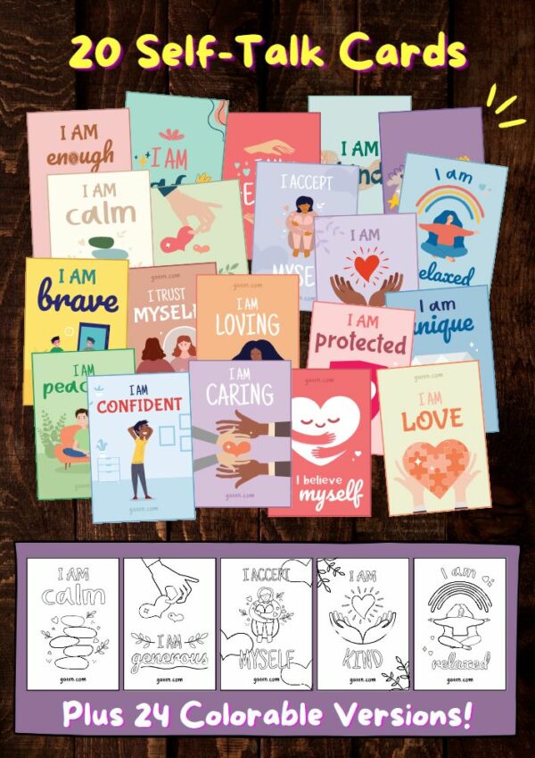 20 Self-Talk Cards Plus 20 Colorable Versions